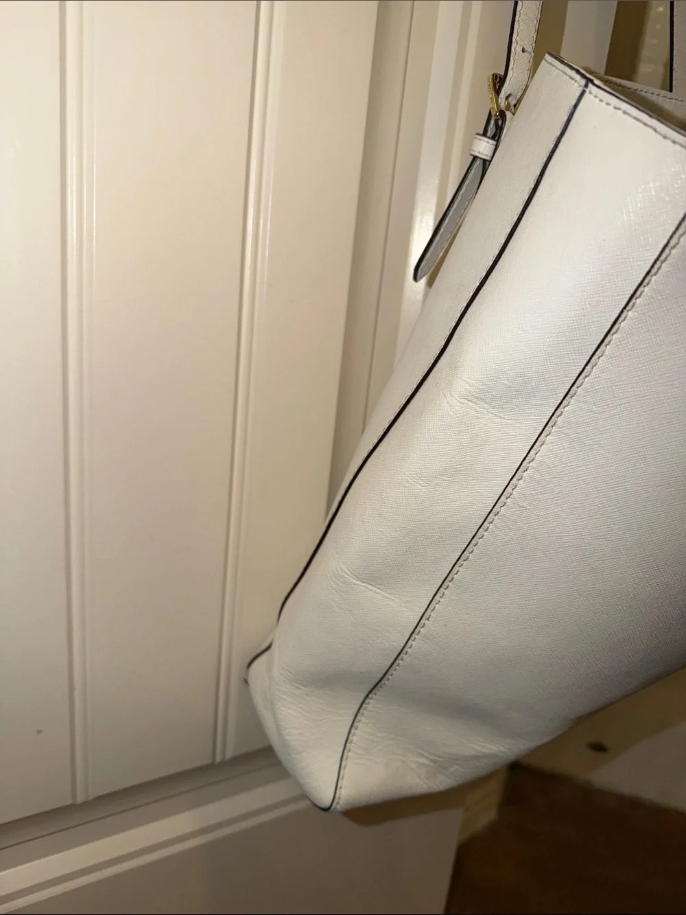Michael Kors White Leather Tote with Gold MK Emblem